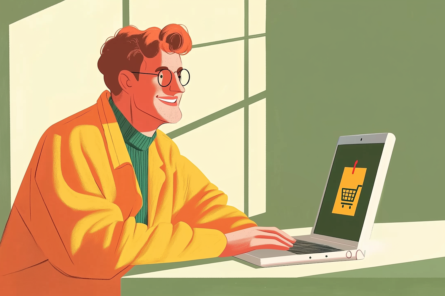A person expresses excitement while selecting a domain name, representing the initial step in building an online brand.