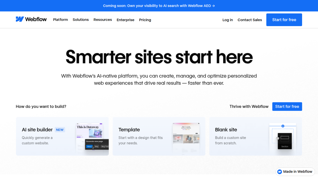 Webflow offers powerful design tools and hosting for creative freedom without deep coding knowledge.