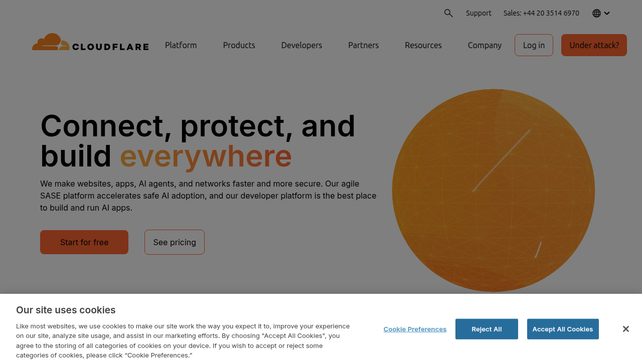 A screenshot of the Cloudflare homepage, an authority referenced for its definition of what a domain name is.