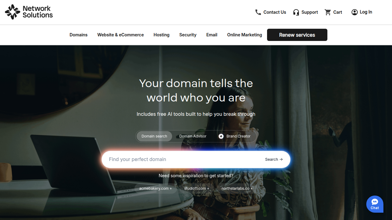 The homepage for Network Solutions, cited in the article for insights into how specific features determine web hosting costs.