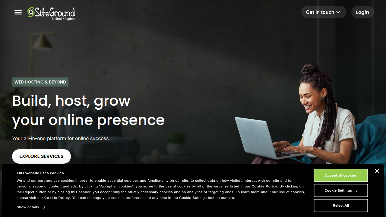 SiteGround's website promotes its WordPress hosting solutions, recognized for custom optimization and budget-friendly plans.