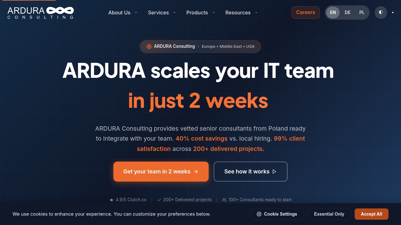 Homepage screenshot of Ardura Consulting, a source cited for cloud provider security comparisons.
