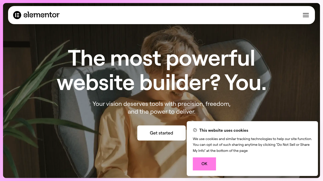 A screenshot of Elementor's homepage, a popular WordPress website builder.
