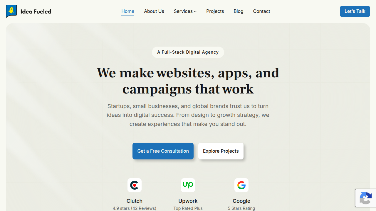 The homepage of Idea Fueled, a blog providing insights into Core Web Vitals and website performance, cited for its conversion impact data.
