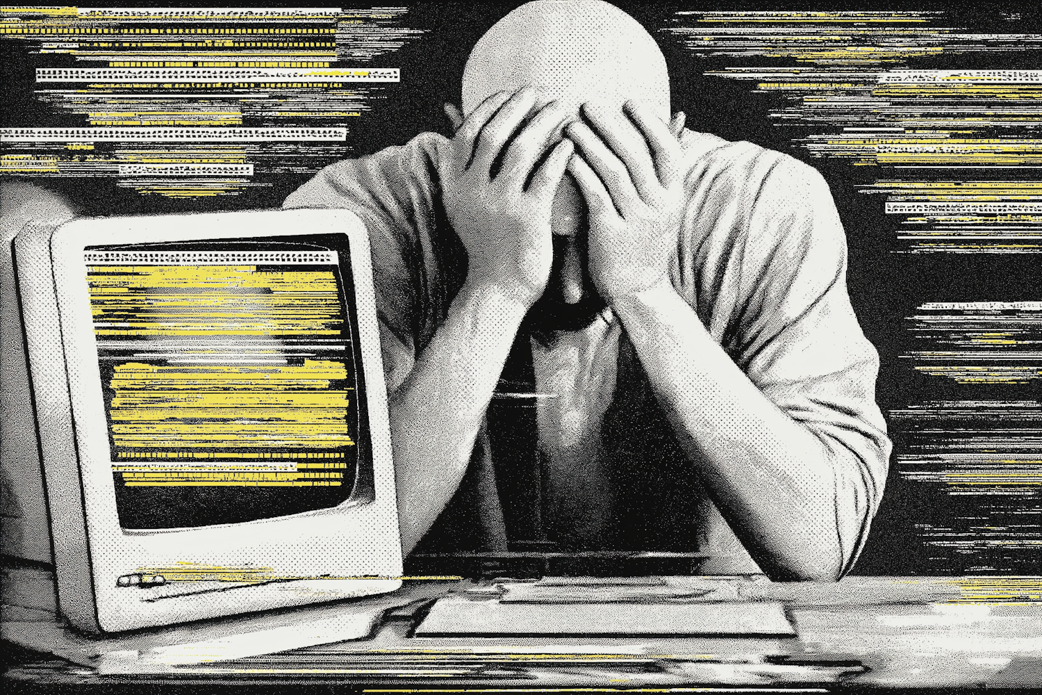 A person expresses frustration while looking at a slow-loading website on their computer screen, illustrating the impact of poor page speed.