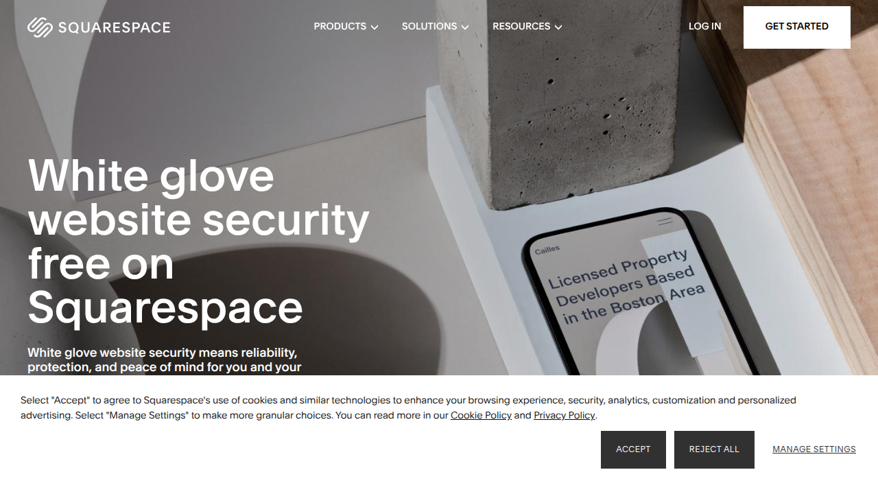 A screenshot of the Squarespace security page, outlining their measures and safeguards for website protection.