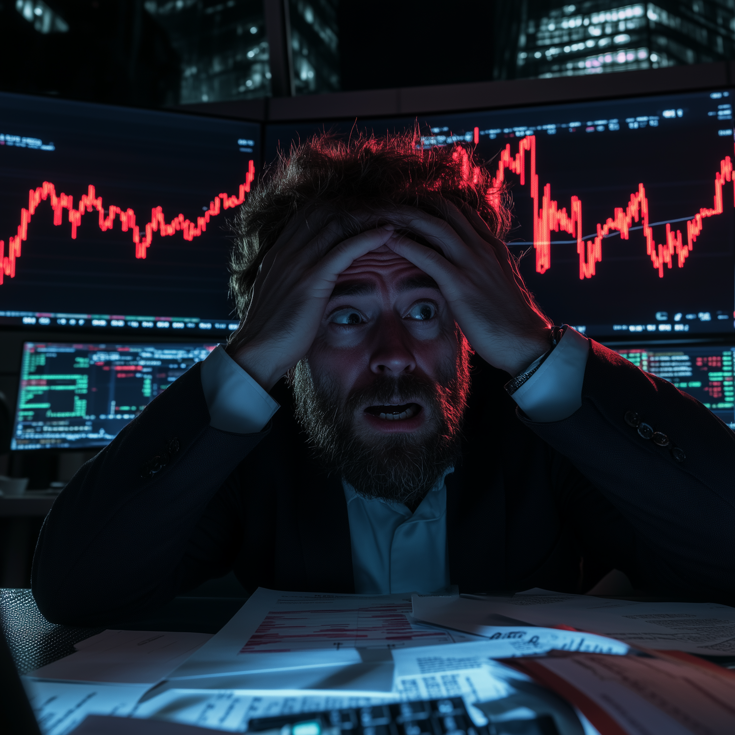 A small business owner looks thoughtfully at a crowded screen of web hosting options, symbolizing the challenge of making an informed choice in a saturated market.