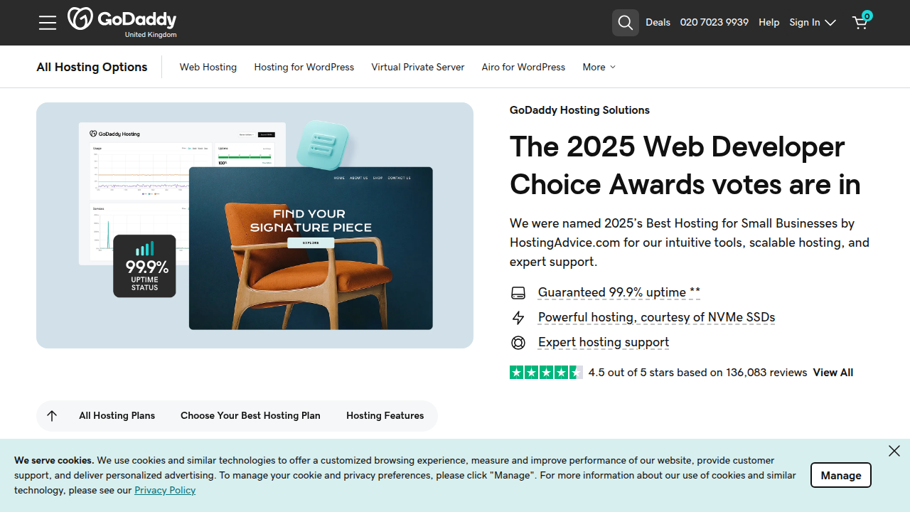 Review GoDaddy's UK web hosting offerings, including their entry-level shared hosting plans and features.