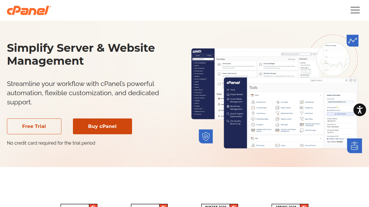 An example of the cPanel web-based control panel dashboard, illustrating its user-friendly interface.