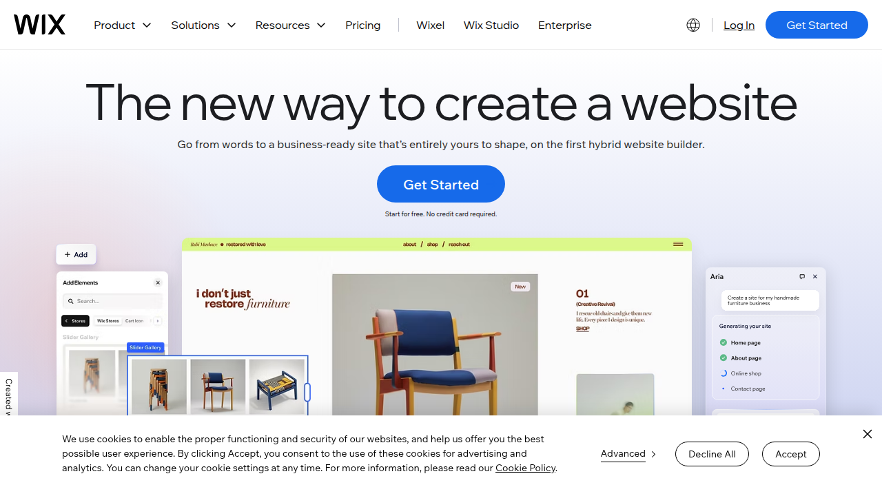 The official homepage of Wix, a popular competitor to Site123, highlighting its design capabilities.