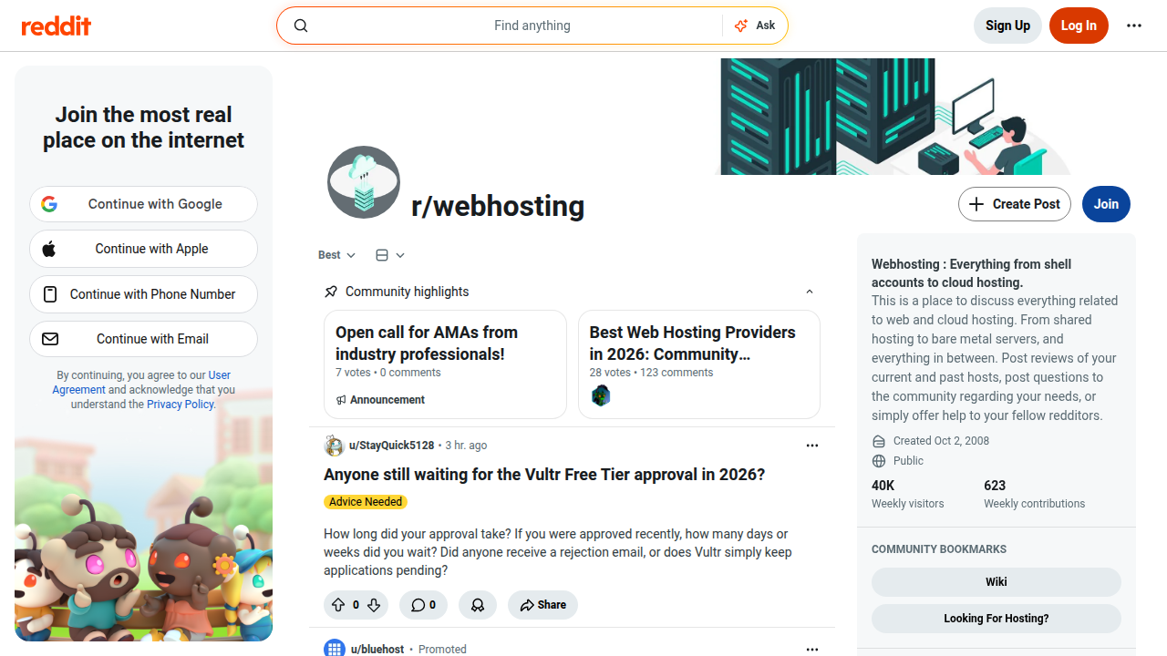 Explore authentic web hosting discussions and reviews on r/webhosting.