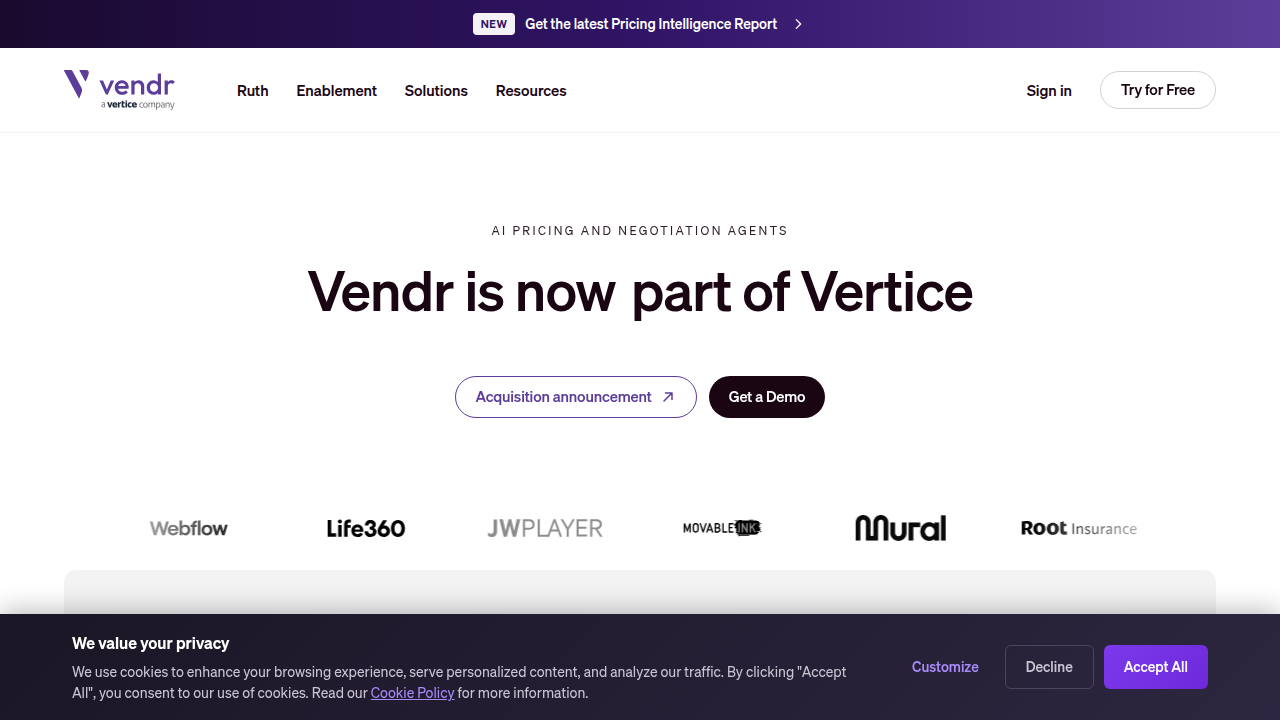 Screenshot of the Vendr website, a marketplace for software pricing and plans.