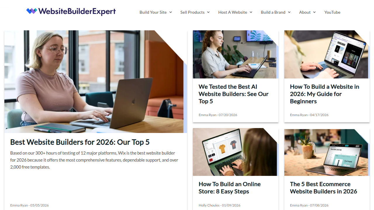 Screenshot of Website Builder Expert, a resource for comparing different website builders and their pricing.