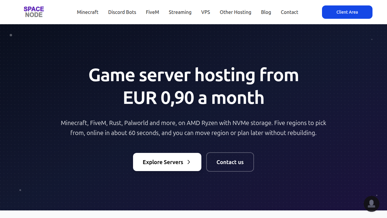 Screenshot of the Space-Node homepage, a resource for web hosting information.