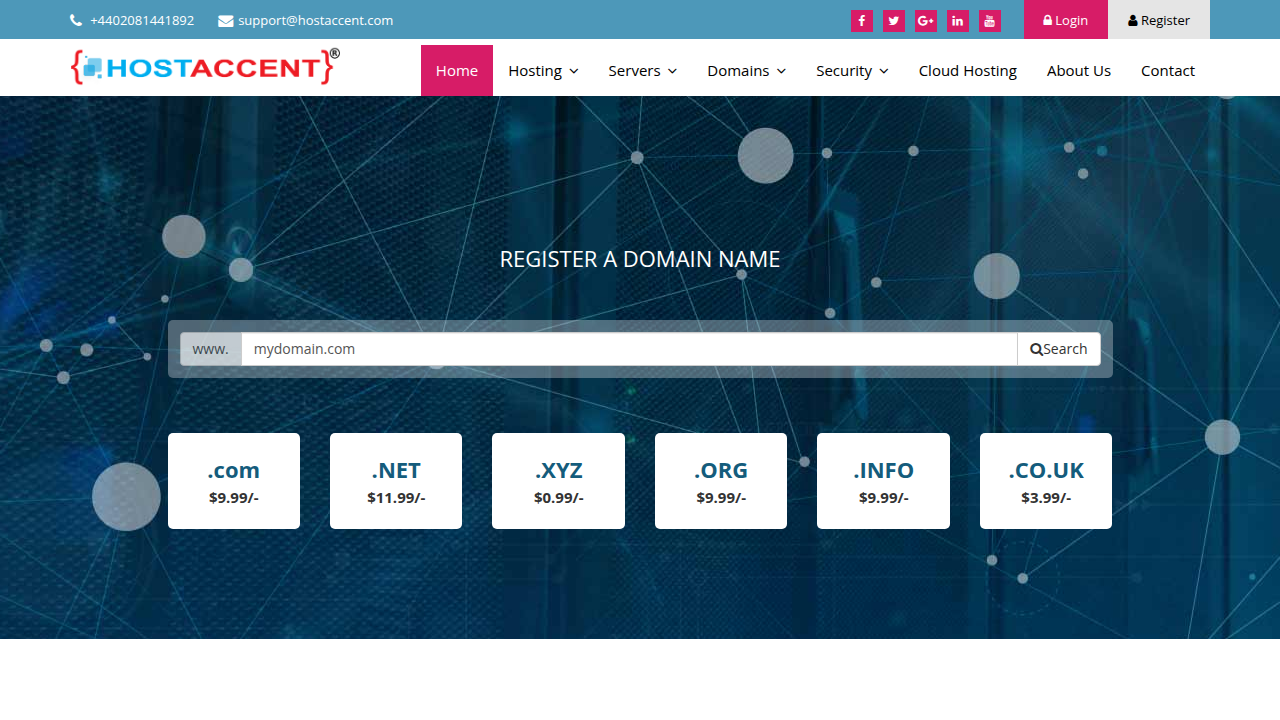 A screenshot of Hostaccent's homepage, a resource for understanding website costs and hosting solutions.