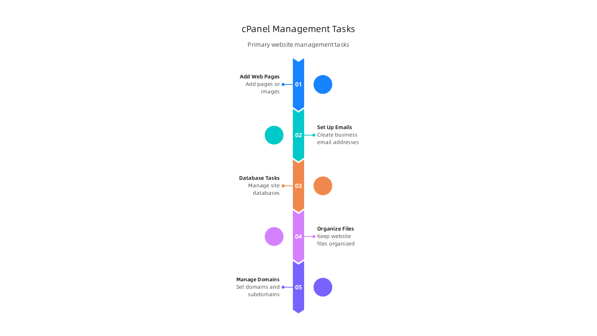 An infographic illustrating the primary website management tasks facilitated by cPanel's user-friendly interface.