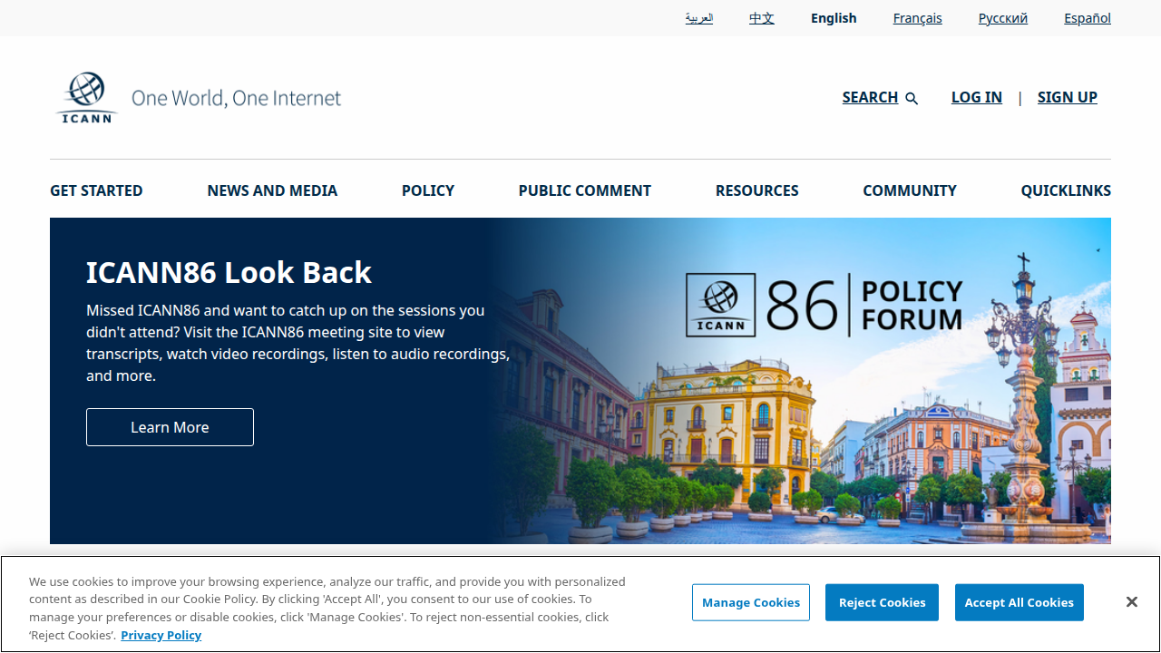 The Internet Corporation for Assigned Names and Numbers (ICANN) oversees domain name systems globally.